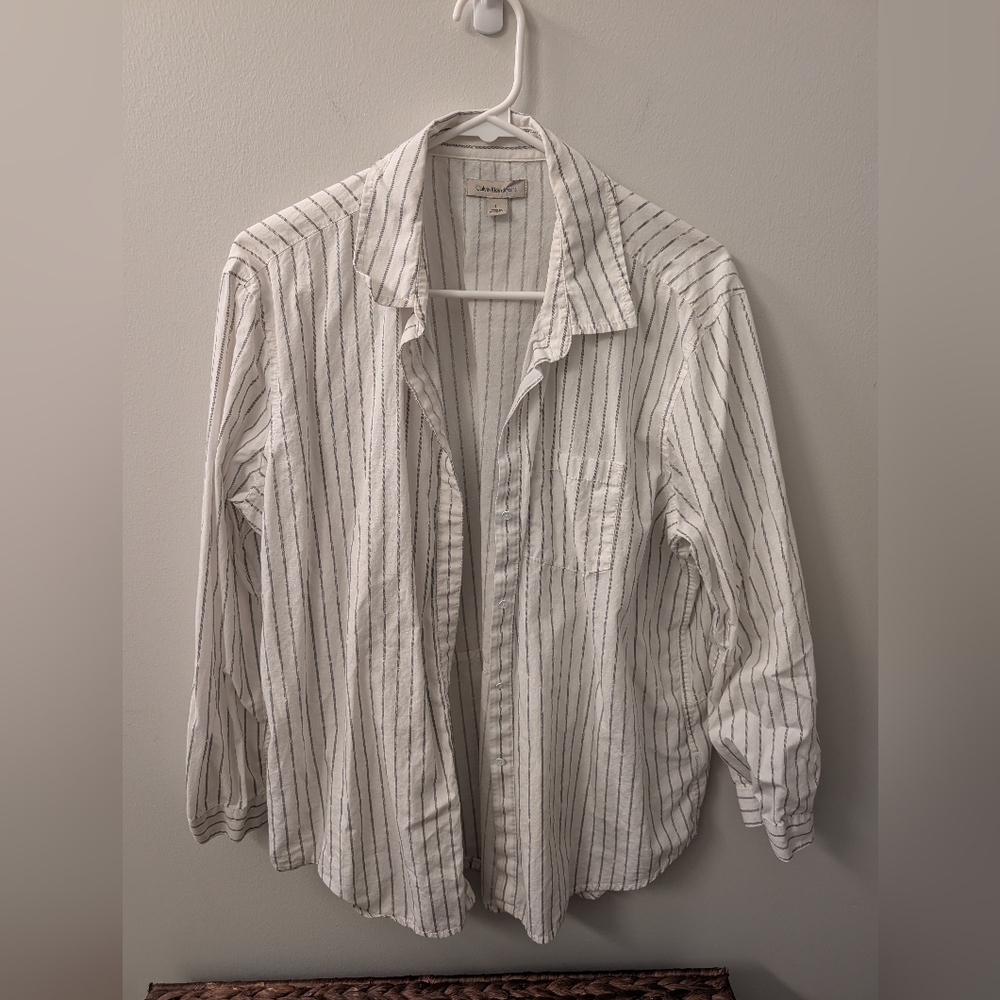 White Striped Button-Up Shirt